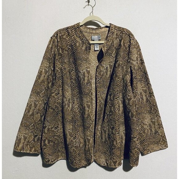 Catherines Jacket Womens 2X Brown Faux Snake Skin Embroidered Open Front Boho - Picture 1 of 5